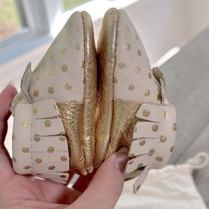 Cream & Gold Heirloom, Freshly Picked Fringed Soft Soles with Dust Cover!